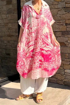 Made in Italy Bengal Jungle Shirt Dress Flamingo